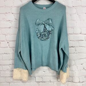Womens ugly Christmas Sweater plus size 4X 28W 30W Blue Faux Fur Sequin Party